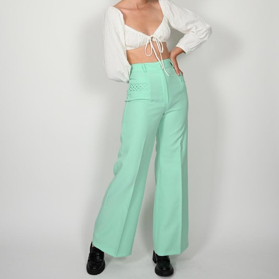 1970s super high waist pastel flared pants - image 1