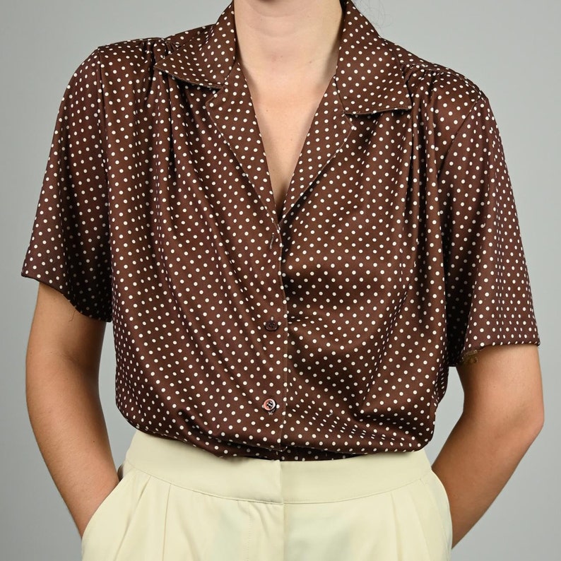 1970s brown polka dot vintage button up. image 1