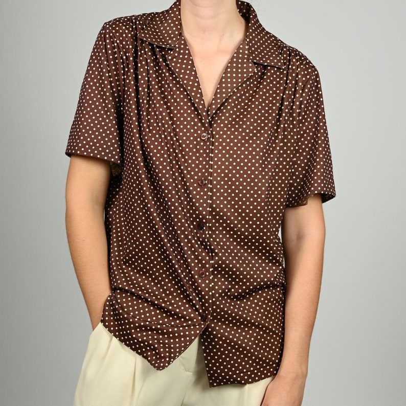 1970s brown polka dot vintage button up. image 2