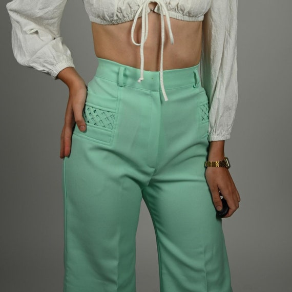 1970s super high waist pastel flared pants - image 4