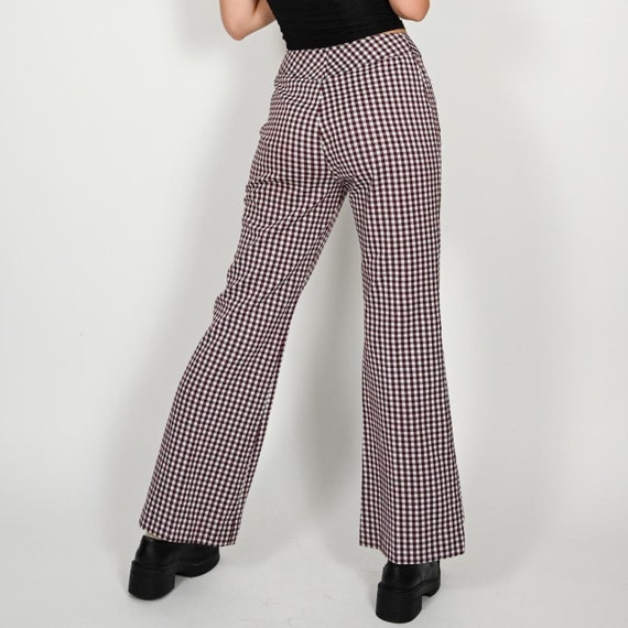 vintage 1970s high waist plaid flared pants - image 2