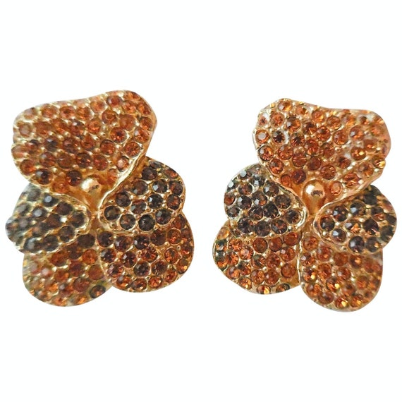 KENZO PARIS - Orange/brown color Rhinestone clip o