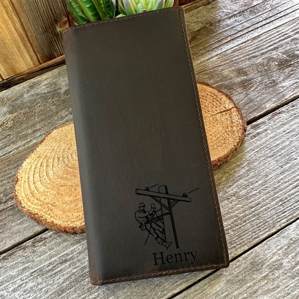 Personalized Wallet For Lineman, Long Slim leather Wallet, Gift For Lineman Boyfriend, Gift For Husband, Dad Gifts, Lineman Gifts