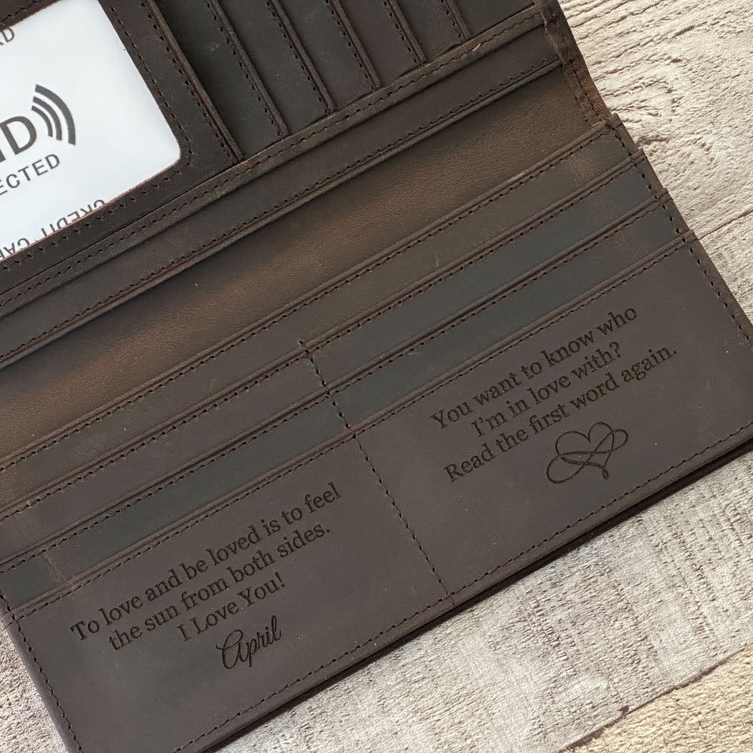 Personalized Leather Long Wallet, Engraved Gift for Him, Fathers Day