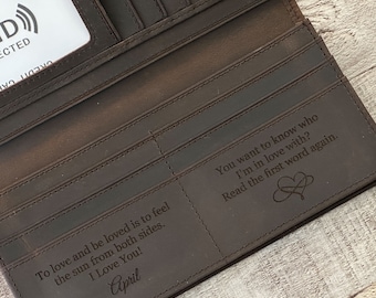 Personalized Leather Long Wallet, Engraved Gift For Him, Fathers Day Gift For Husband, Mens Wallets, Gift From Wife, Gift For Boyfriend