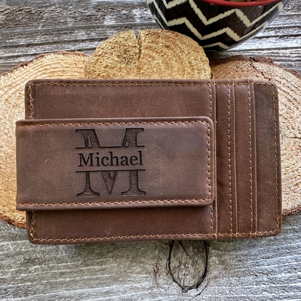 Personalized Leather Money Clip, Gifts For Him, Engraved Gift For Men, Slim Leather Wallet, Gift For Husband, Boyfriend Gift, Gift For Son