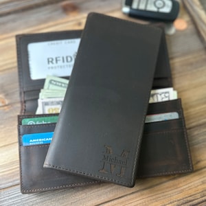 Regalo para el marido, cartera larga de cuero para los hombres, regalo del día del padre, cartera de cuero personalizada, regalo para él, regalos grabados para él
