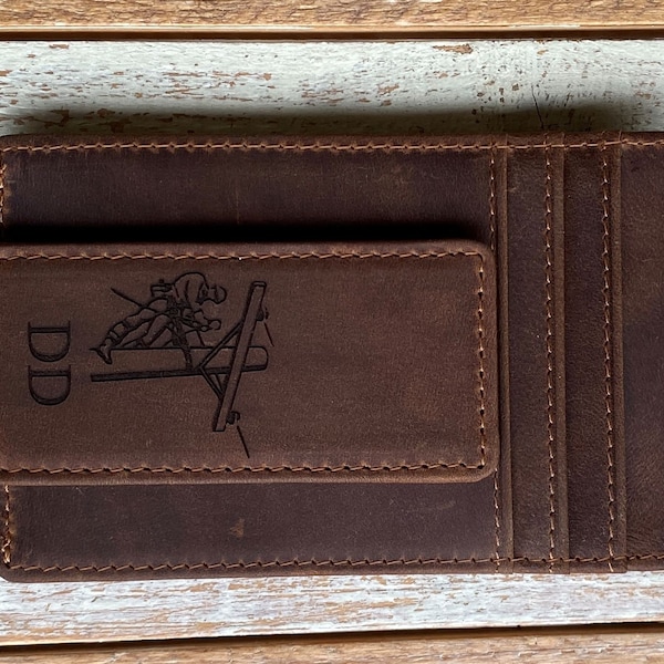 Personalized Lineman Gift For Him, Magnetic Leather Money Clip, ID Window With Credit Card Holders, Gift From Wife,