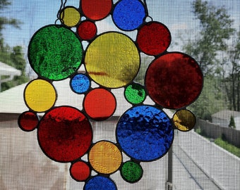 Modern Stained Glass Window Art: Colorful Circles, Contemporary Design