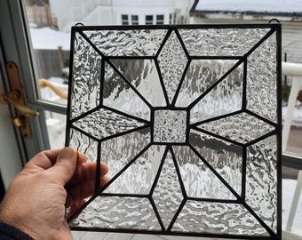Square Star Stained Glass Window Hanging: Geometric Design