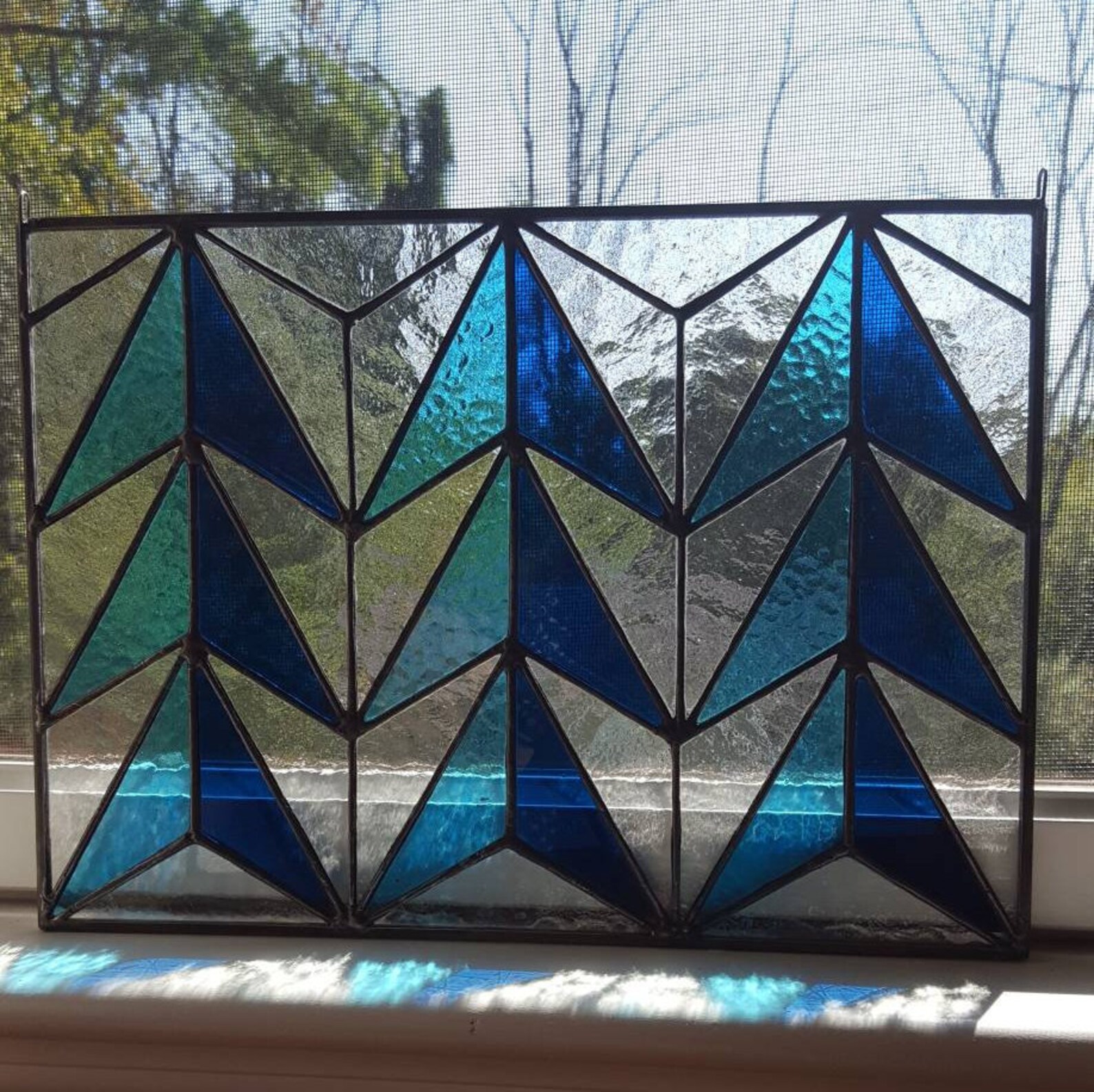 Midcentury Modern Blue & Clear Stained Glass Panelmcm Art Etsy