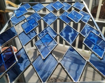 Layered Diamond Stained Glass Window Hanging: Geometric Art Glass Panel