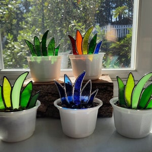 Stained Glass Succulent Plant never needs water, add plants to your home on a shelf or window. Makes a great gift idea! Quick ship