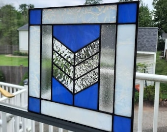 Blue Craftsman Stained Glass Window Panel: Arts & Crafts Decor