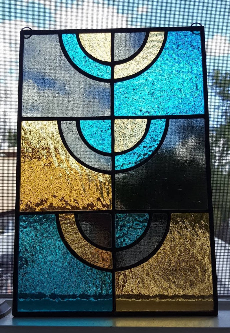 MCM stained glass panelMid century modern art glass Etsy