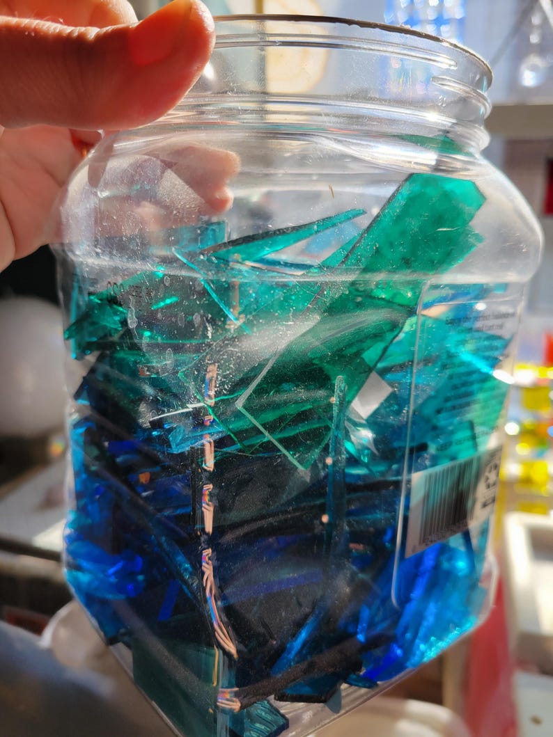 Stained Glass Scrap Pieces for Mosaics, 1 Pound Assortment Transpt turquoises