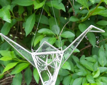 Stained Glass Origami Crane ornament, Good Fortune Gift, 3D suncatcher, Home Decor