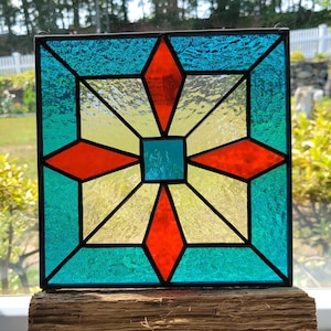 Square Star Stained Glass window hanging panel is a modern geometric panel to add some color to your home or as a stylish gift!