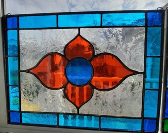 Rectangle flower stained glass panel with window hanging-Garden, yard art, colorful flower-Great for sun rooms, porches, gazebos and homes