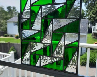 Geometric Stained Glass Panel: Mid-Century Modern Triangle Design