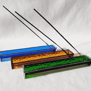 Stained Glass Incense Stick Holder w/ash catcher would be a colorful boho gift for homes, yoga or meditation spaces. Free incense included