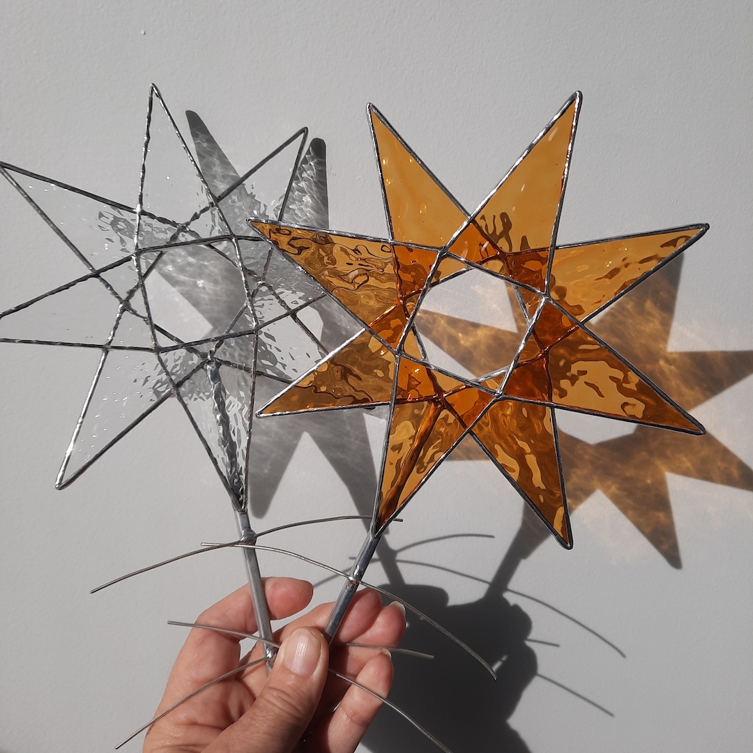 Star Stained Glass Tree Topper for Christmas Trees, Holiday Tree or