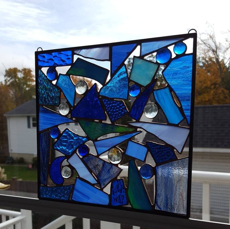 Geometric Glass Art For Unique Gifts Or Presents Modern Organic Design Abstract Hanging Stained Glass Panel Or Window Art Window Panel Panels Wall Hangings Glass Art Lifepharmafze Com