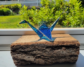 Stained Glass Origami Crane ornament, Good Fortune Gift, 3D suncatcher, Home Decor