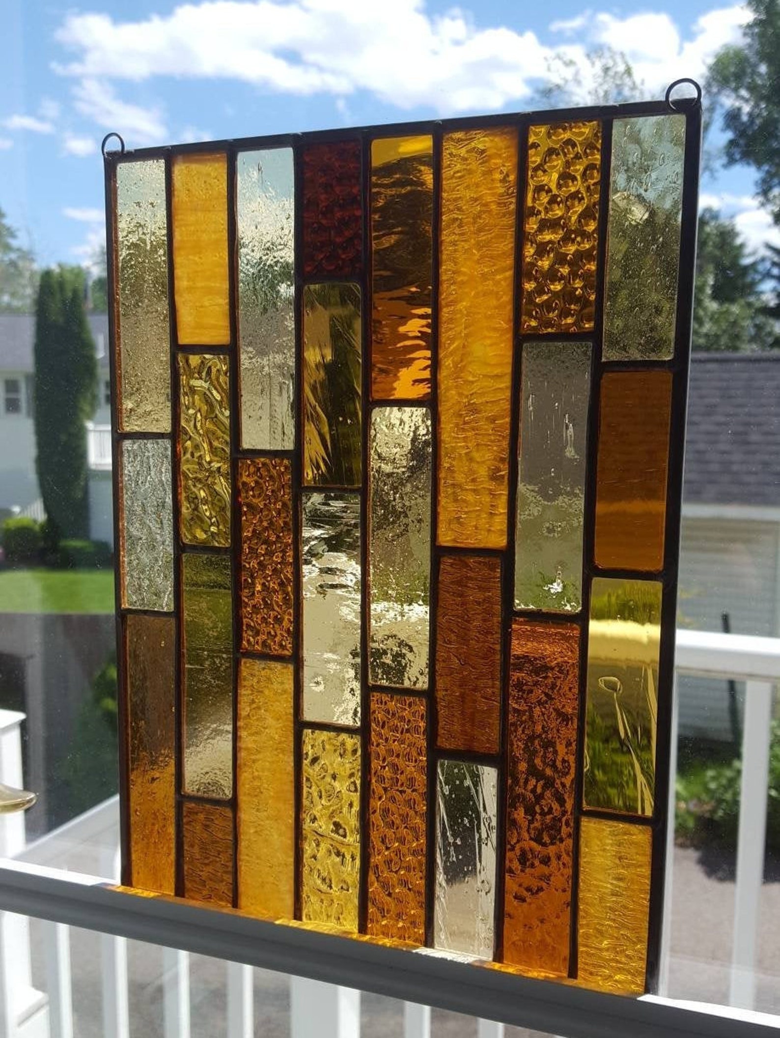 Honey Gold & Amber Stained Glass Window Hanging wall hanging Etsy