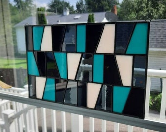 Mid-Century Modern Stained Glass Window Panel: Retro Art Deco Decor