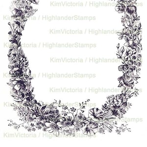Printables, Digital Download Floral Oval Frame, Illustration, Border, Vintage Victorian Clipart, Digital Collage