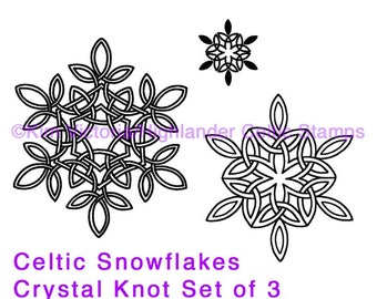 Celtic Knot Snowflake Rubber Stamps - Set of 3 Crystal Design