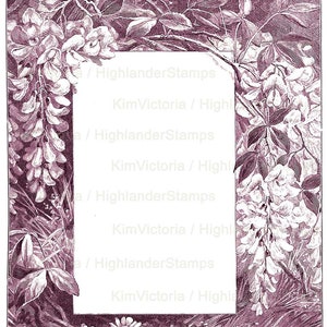 Stampabili di fiori, download digitale Cornice glicine, Illustrazione, Bordo, Clipart vittoriano vintage, Collage digitale