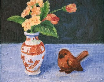 Bird & Vase Still Life #1 Acrylic Painting with Easel