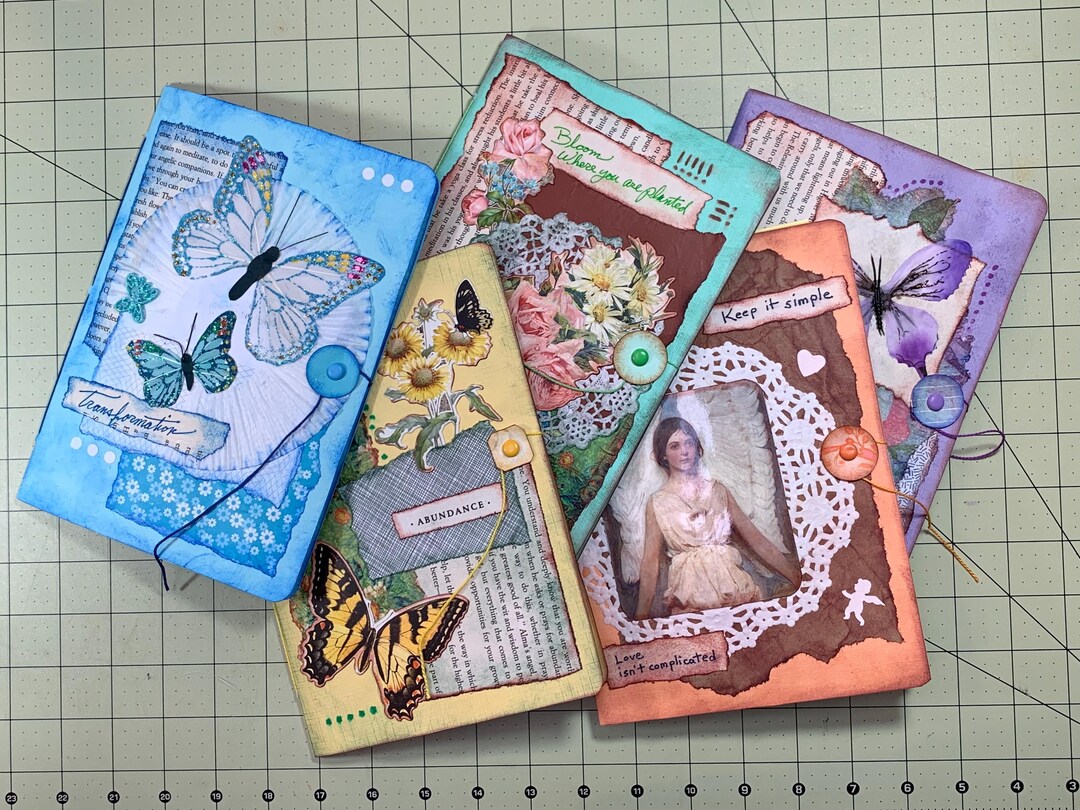 Journal Making Website Handmade Collaged Junk Journals: Set of 5 Mixed Media Writing Journals ...