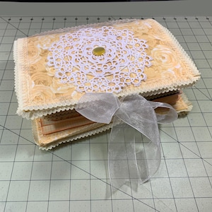 Handmade Feminine Junk Journal: Yellow and Lace, Chunky Writing Journal or Wedding Keepsake