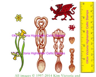 Welsh Rubber Stamps, Wales Rubber Stamps, Love Spoons, Wales Dragon, Daffodil, Welsh flag, mini stamps