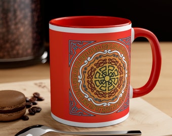 Celtic Mandala Passionate Red Mug 11 oz, Celtic Design Mug, Scottish Mug, Irish Mug, Coffee Mug, Mandala Mug, Knotwork Design Mug