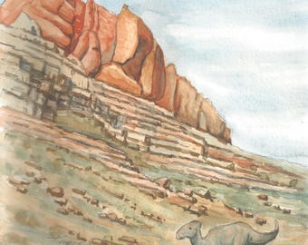 Dinosaur Tracks Memories, Parowan Utah, Watercolor Painting