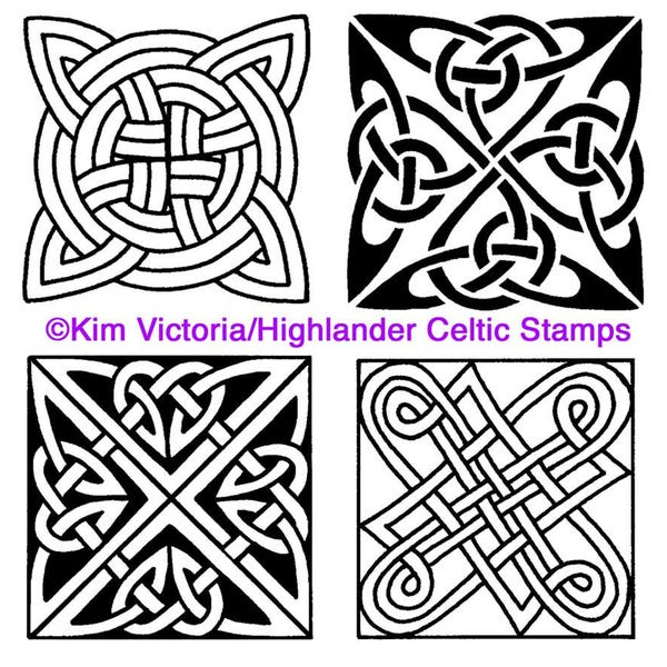 Celtic Rubber Stamp, Square Knot designs, set of 4 Rubber Stamps #351 Scotland, Ireland, Wales