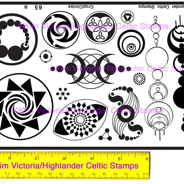 Crop Circles Rubber Stamps, Sacred Geometry, Galactic, Star, Vesica Pisces, Moon, Alien, Uncut Unmounted Rubber Stamps #1065