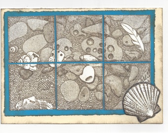 Vintage Beach rubber stamps unmounted untrimmed, seashells Seashore, sand, stones, seaweed, kelp