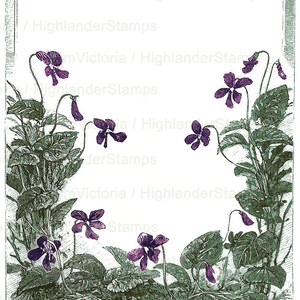 Imprimibles de Flores, Descarga Digital Marco de Violetas, Ilustración, Borde, Clipart Victoriano Vintage, Collage Digital