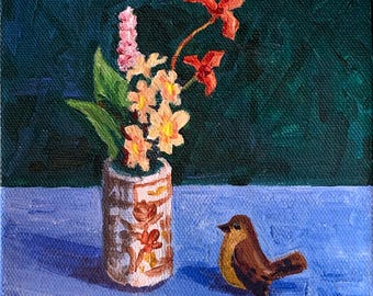 Bird & Vase Still Life #2 Acrylic Painting with Easel