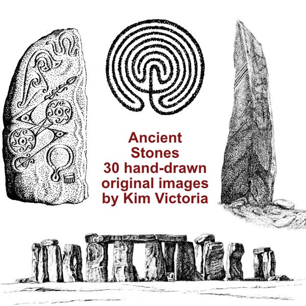 Megalith Printables, Stone Circles of Scotland, Ireland, England, Cornwall, 30 Hand-Drawn Clip Art Illustrations, Digital Download