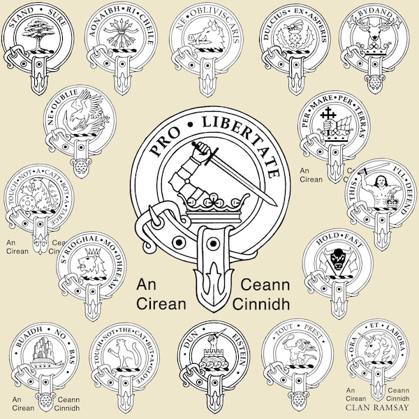 Scottish Clan Crest Badge Rubber Stamps, Anderson to MacDuff names, Scotland rubber stamps