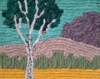 Heather Landscape, Kids Room Art, Original Art Yarn Painting, Cottage Core