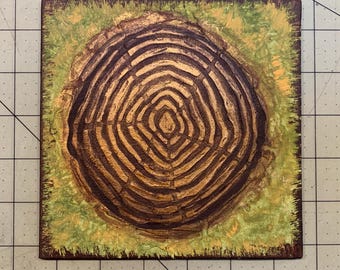 Log Slice Acrylic and Texture Paste Painting