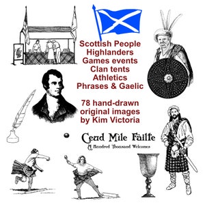 Scottish Highlanders Printables, Highland Games, Athletics, Gaelic phrases, Scotland 78 Hand-Drawn Clip Art, Digi-Stamping, Digital Download