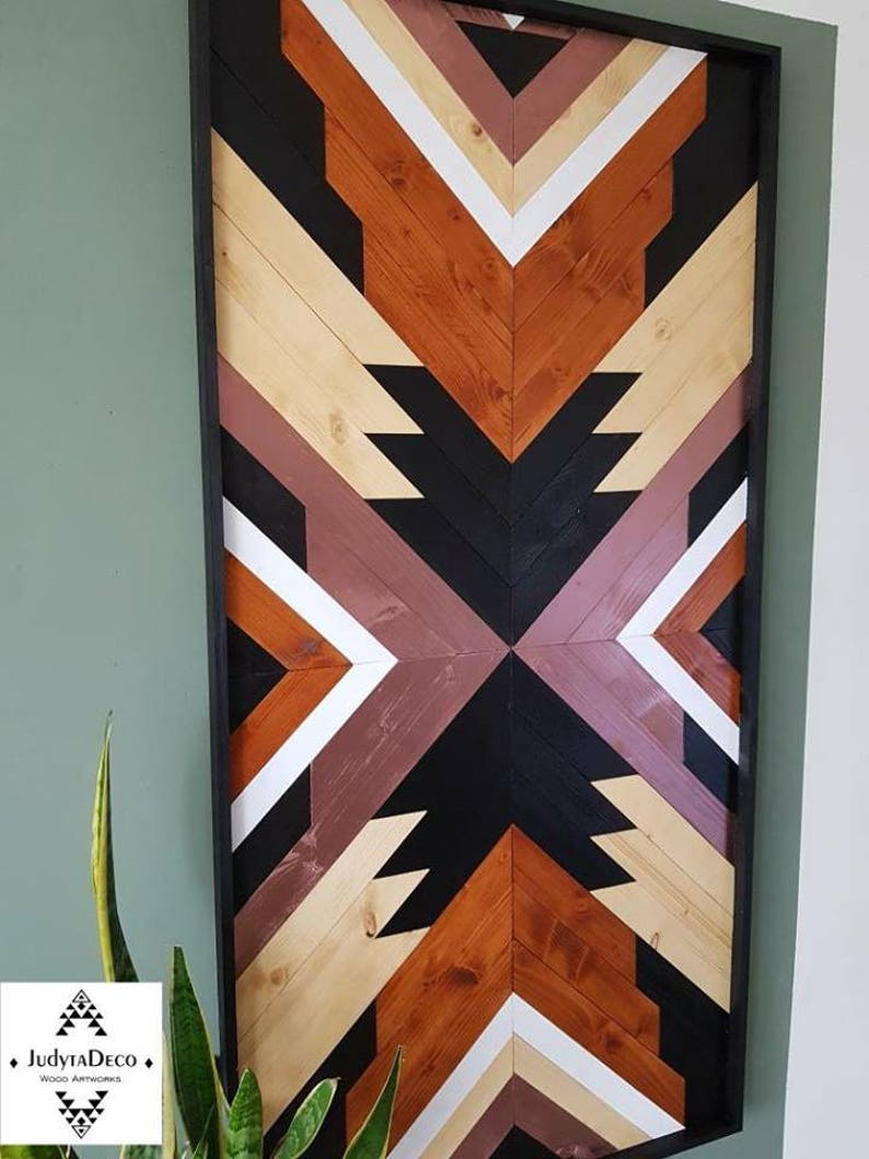 Wood Wall Art Aztec Wall Hanging Art Geometric Art Boho Etsy